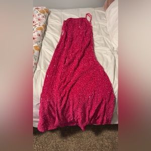 Hot pink sequin prom dress